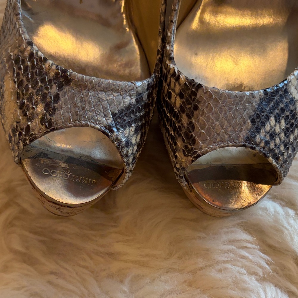 Jimmy Choo Snakeskin Peep-Toe Wedges - Picture 3 of 6